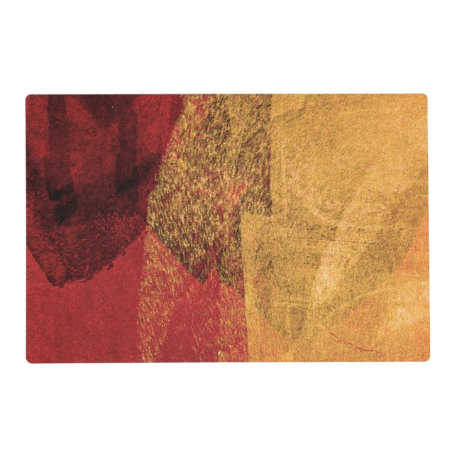 Red yellow black abstract paint brush art placemat (Back)