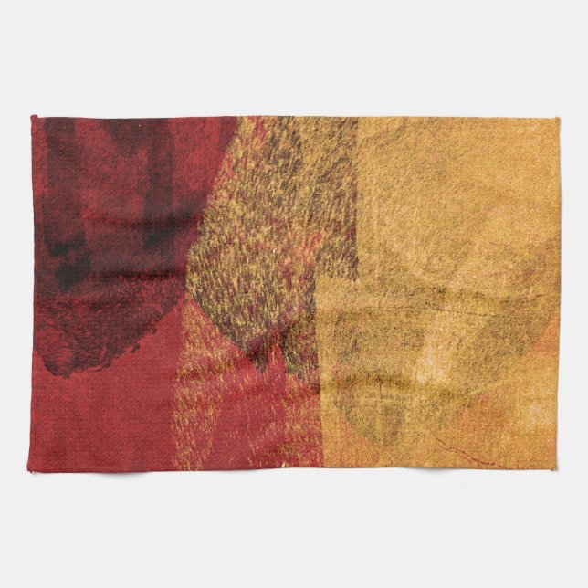 Red yellow black abstract paint brush art towel (Horizontal)