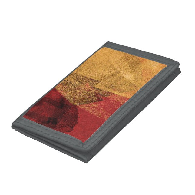 Red yellow black abstract paint brush art tri-fold wallet (Bottom)