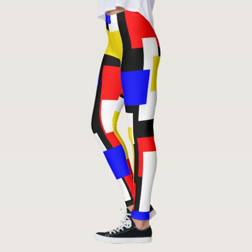 Red Yellow Black and Blue Geometric Leggings