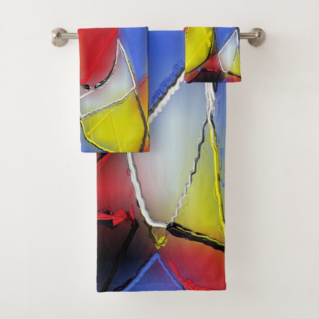 Red, Yellow, Black and Blue towels (Insitu)