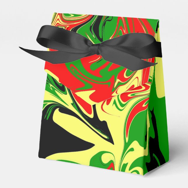 Red, Yellow, Black and Green Swirls Favor Boxes (Front Side)