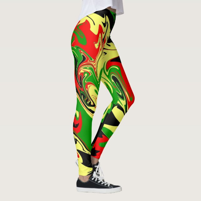 Red, Yellow, Black and Green Swirls Leggings (Right)