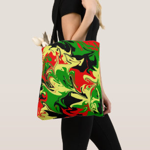 Red, Yellow, Black and Green Swirls Tote Bag