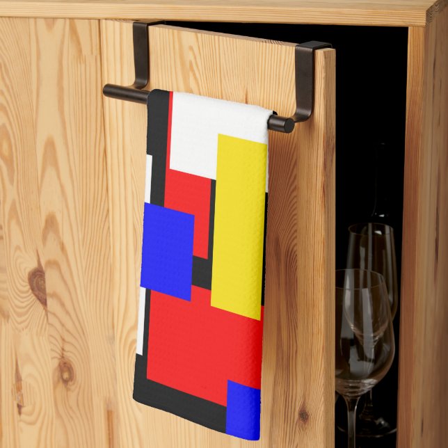 Red, Yellow, Black, Blue and Green Blocks Kitchen Towel (Thirds Fold)