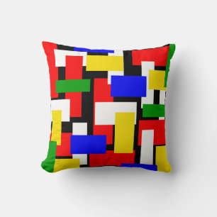 Red, Yellow, Black, Blue and Green Blocks Throw Pillow