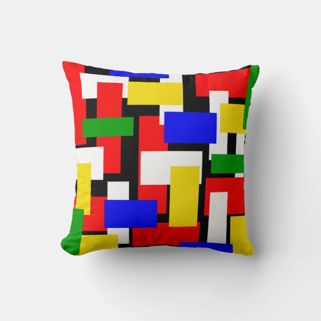 Red, Yellow, Black, Blue and Green Blocks Throw Pillow (Front)