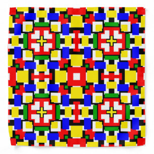 Red, Yellow, Black, Blue and Green Geometrics Bandana