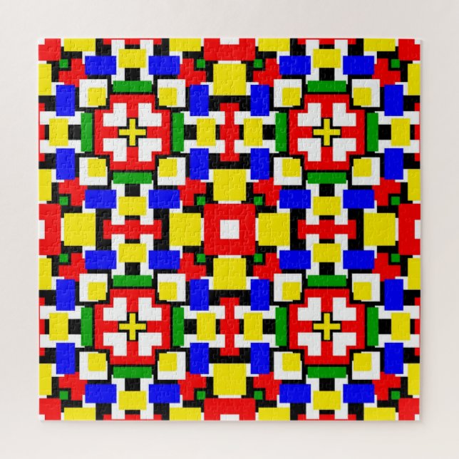 Red, Yellow, Black, Blue and Green Geometrics  Jigsaw Puzzle (Vertical)