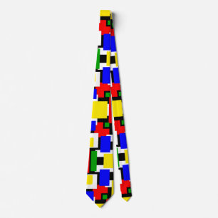 Red, Yellow, Black, Blue and Green Geometrics Neck Tie