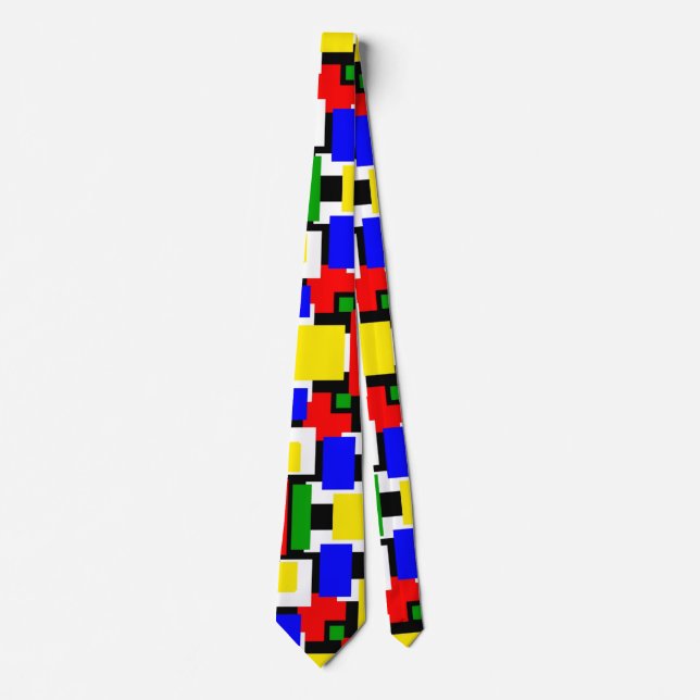 Red, Yellow, Black, Blue and Green Geometrics   Neck Tie (Front)