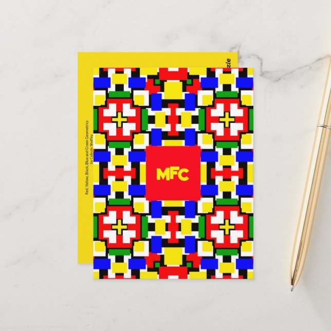 Red, Yellow, Black, Blue and Green Geometrics  Postcard (Front/Back In Situ)