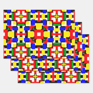 Red, Yellow, Black, Blue and Green Geometrics Wrapping Paper Sheets