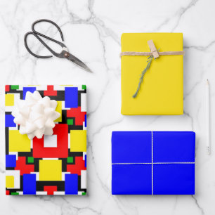 Red, Yellow, Black, Blue and Green Geometrics   Wrapping Paper Sheets