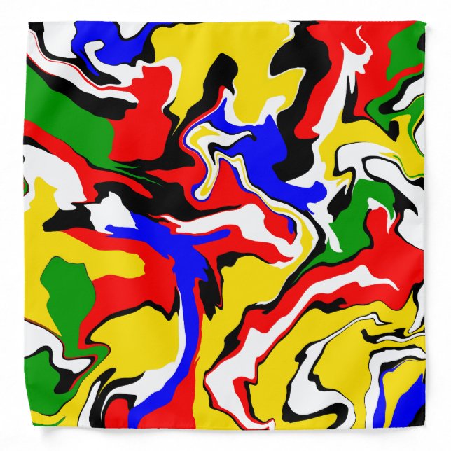 Red, Yellow, Black, Blue and Green Swirls   Bandana (Front)