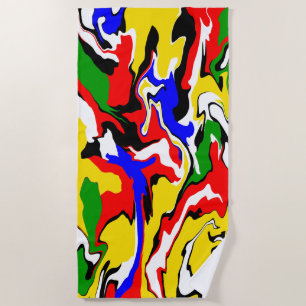 Red, Yellow, Black, Blue and Green Swirls Beach Towel
