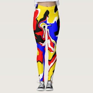 Red, Yellow, Black, Blue and Green Swirls   Leggings