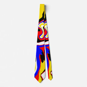 Red, Yellow, Black, Blue and Green Swirls Neck Tie