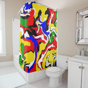 Red, Yellow, Black, Blue and Green Swirls Shower Curtain