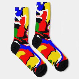 Red, Yellow, Black, Blue and Green Swirls Socks