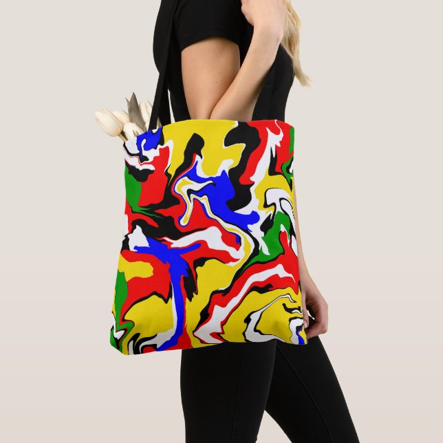 Red, Yellow, Black, Blue and Green Swirls  Tote Bag (Close Up)