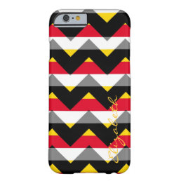 Red, Yellow, Black Chevron Stripes Monogram Barely There iPhone 6 Case