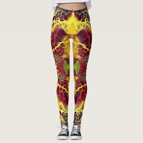 red yellow black electric veins bright lacing leggings