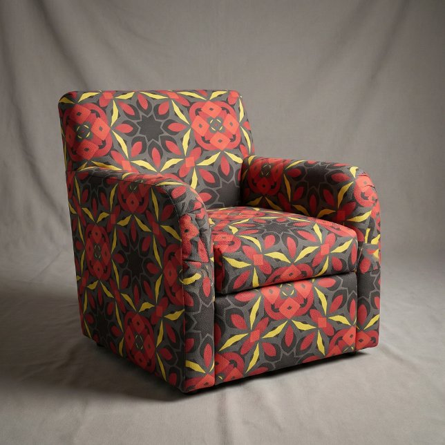Red Yellow Black Ethnic Arabesque Geometric Mosaic Fabric (Creator Uploaded)