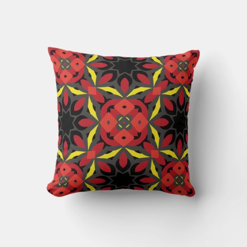 Red Yellow Black Ethnic Arabesque Mosaic Pattern Throw Pillow