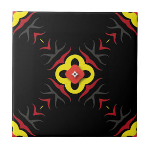 Red Yellow Black Grey Ethnic Abstract Geometric Ceramic Tile