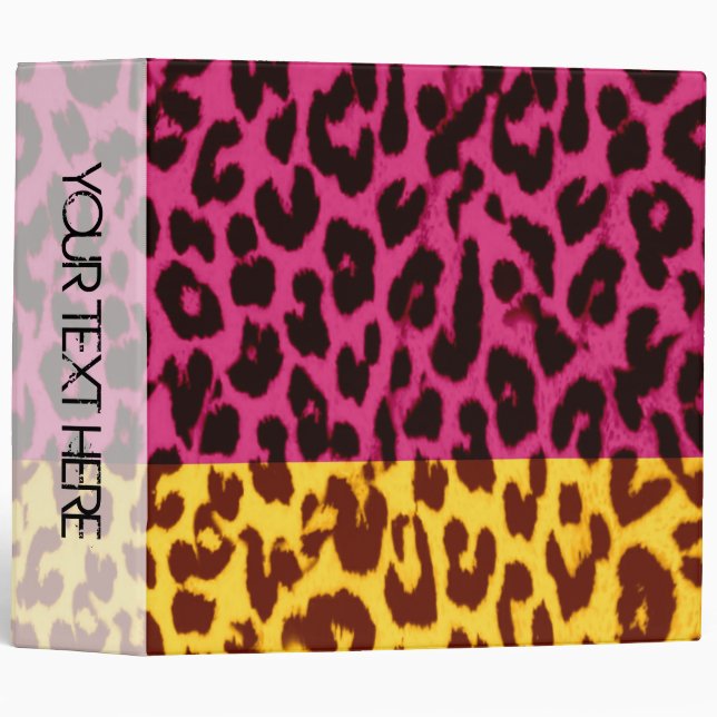 Red Yellow Black Leopard Print Skin 3 Ring Binder (Front/Spine)