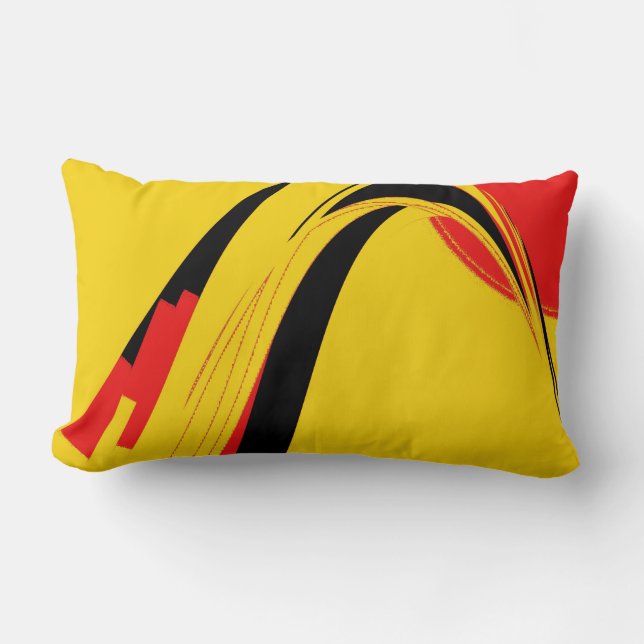 Red Yellow Black Retro Abstract Art Lumbar Pillow (Front)