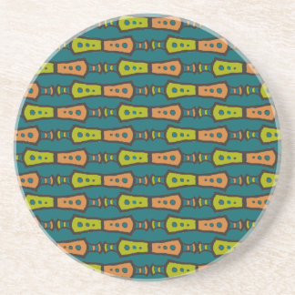 Red, Yellow, Black, Tribal on Teal: Round Coaster