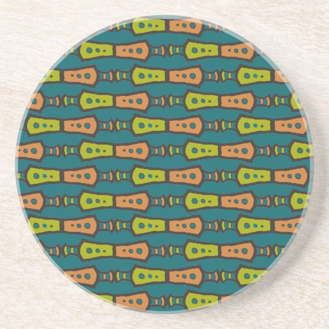 Red, Yellow, Black, Tribal on Teal: Round Coaster (Front)