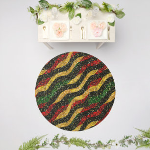 Red Yellow Black Waves of Festive Glitter Outdoor Rug
