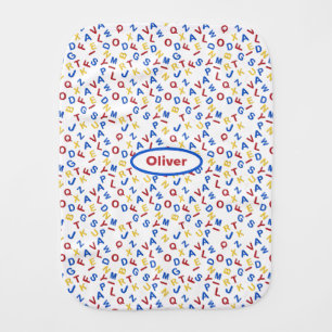 Red Yellow Blue ABC 123 Baby Burp Cloth