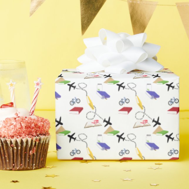 Red Yellow Blue Airplane Bicycle  Wrapping Paper (Birthday Party)