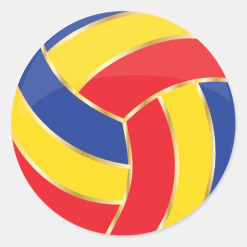 Red Yellow Blue and Gold Volleyball Classic Round Sticker