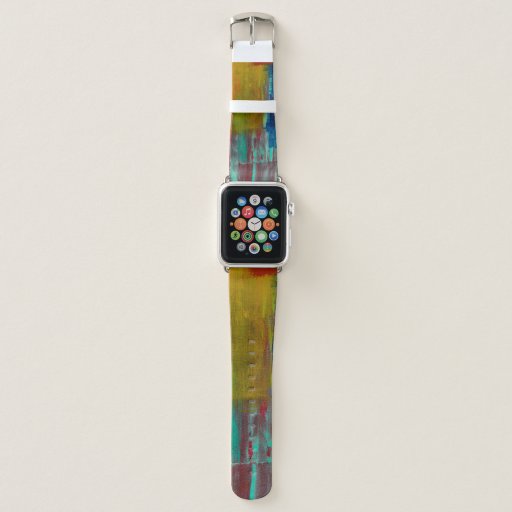 RED YELLOW BLUE AND WHITE ABSTRACT PAINTING APPLE WATCH BAND