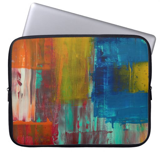 RED YELLOW BLUE AND WHITE ABSTRACT PAINTING LAPTOP SLEEVE