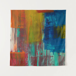 RED YELLOW BLUE AND WHITE ABSTRACT PAINTING TAPESTRY