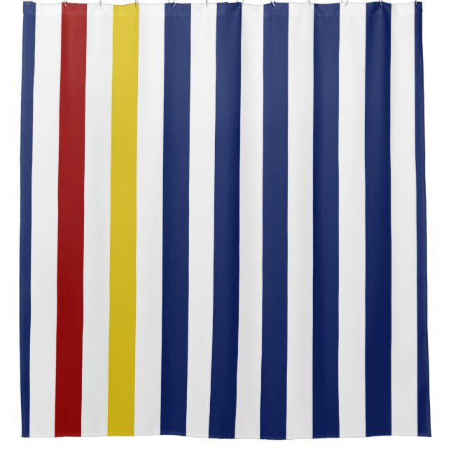 Red Yellow Blue And White Stripes Shower Curtain (Front)