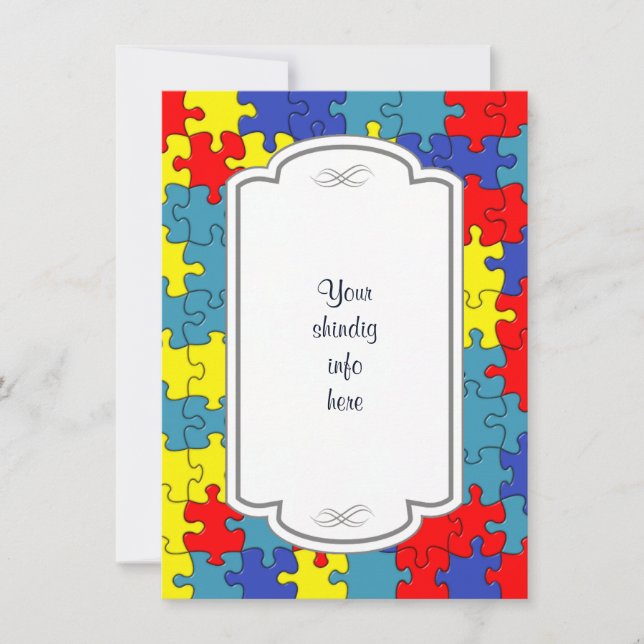 Red, Yellow & Blue Autism Puzzle Invitation (Front)