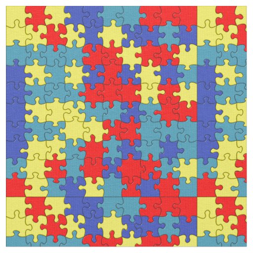Red, Yellow & Blue Autism Puzzle Pattern Fabric