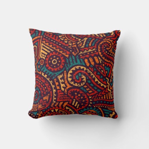 Red Yellow Blue Aztec Pattern Design  Throw Pillow