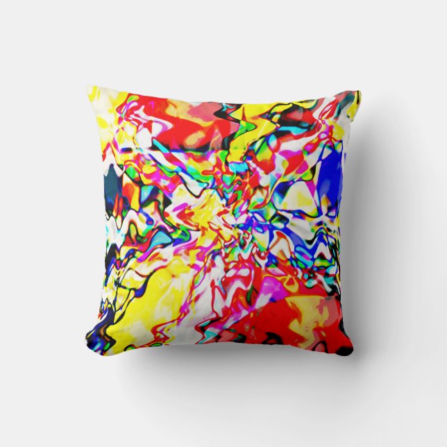 Red Yellow Blue Black Contemporary Abstract Flower Throw Pillow (Front)