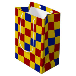 Red Yellow Blue Checkered Pattern Design  Medium Gift Bag