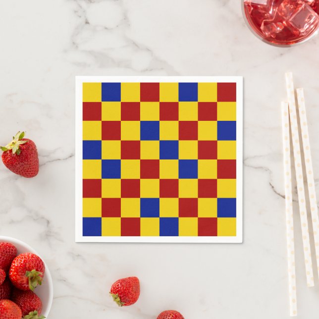 Red Yellow Blue Checkered Pattern Design  Napkins (Insitu)