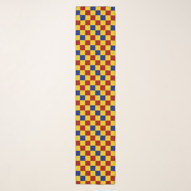 Red Yellow Blue Checkered Pattern Design  Scarf (Front)