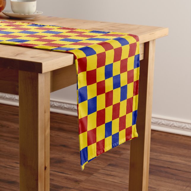 Red Yellow Blue Checkered Pattern Design  Short Table Runner (In Situ)